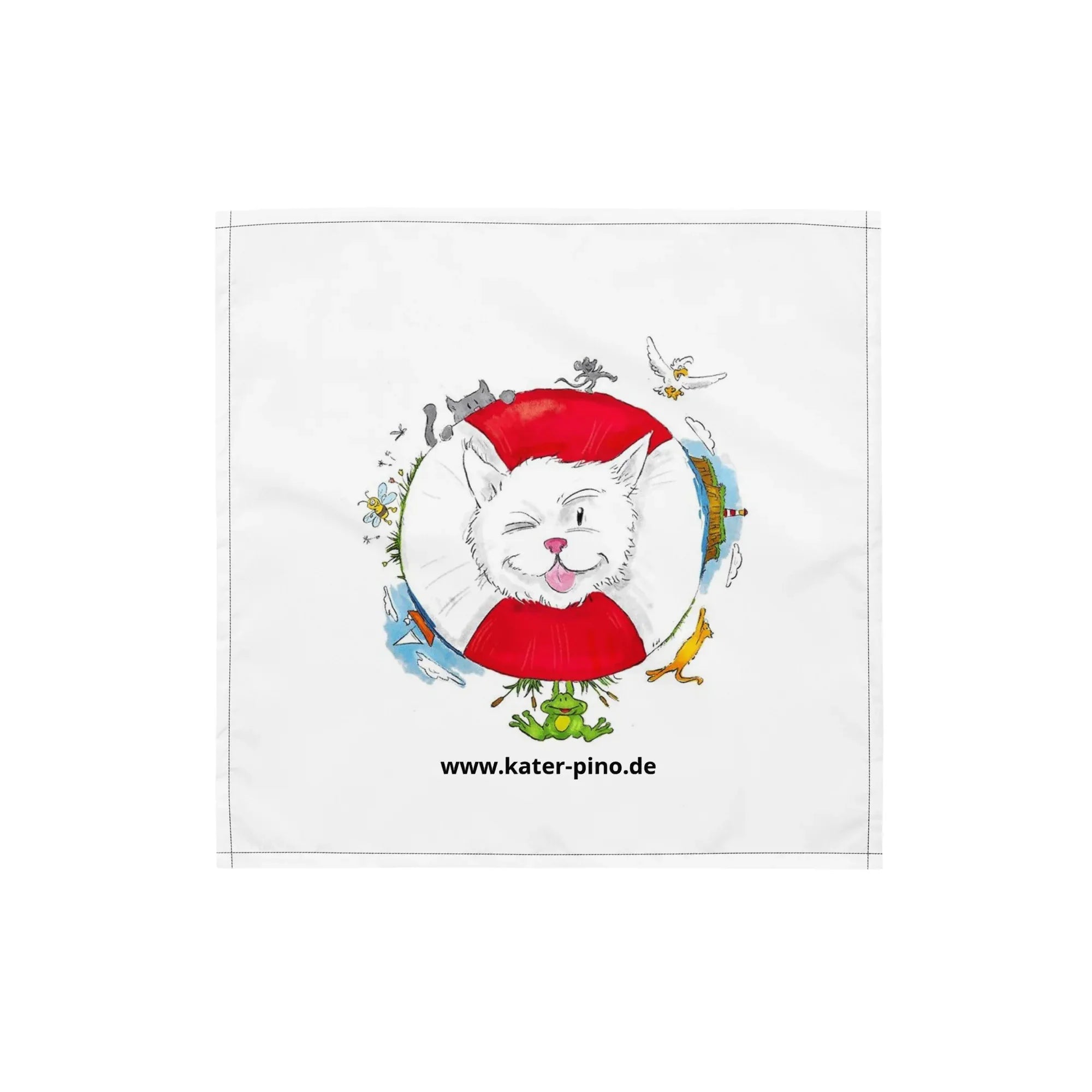 Bandana mit All-over Print - Kater Pinos Welt voller Abenteuer Design. Vielseitig einsetzbar für Menschen & Haustiere. Lustiges Geschenk für Hund/Katze und Besitzer. Jetzt bei KCCMShop.de 