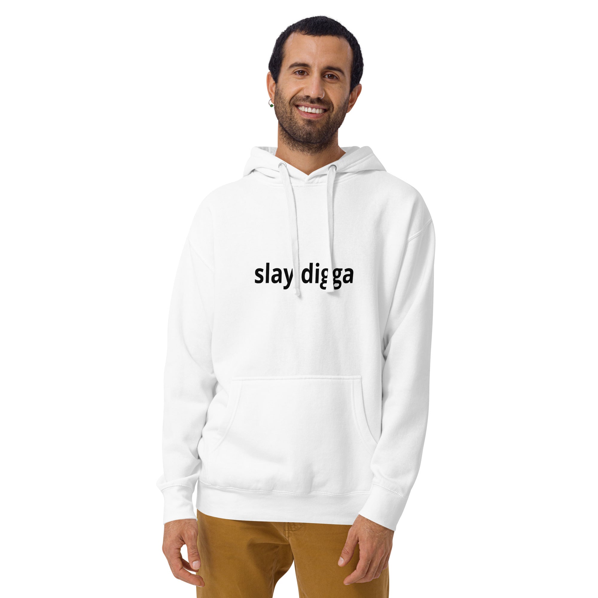  Hoodie Unisex - Slay Digga - Das CRAZY-Produktgruppe. Weicher Premium Hoodie in Weiß, Größen S-3XL. Tipp: eine Größe größer bestellen! Jetzt bei KCCMShop.de 