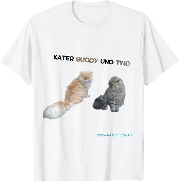 T-Shirt Kater Buddy und Tino dicke Freunde – Titelfiguren aus Kinderbuch Kater Pinos Welt voller Abenteuer - KCCMShop.de